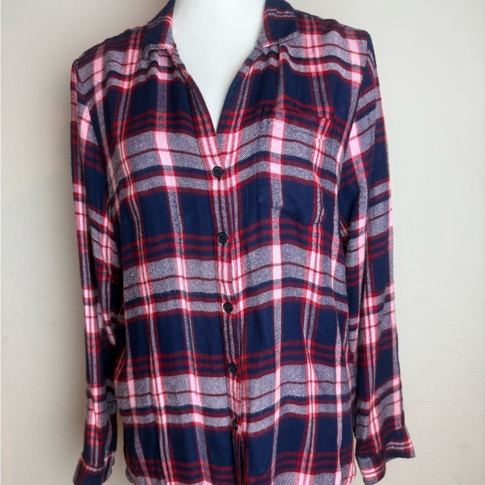 Velvet Heart Women’s Plaid Flannel Button Down Shirt‎ Red Navy Gray Size M